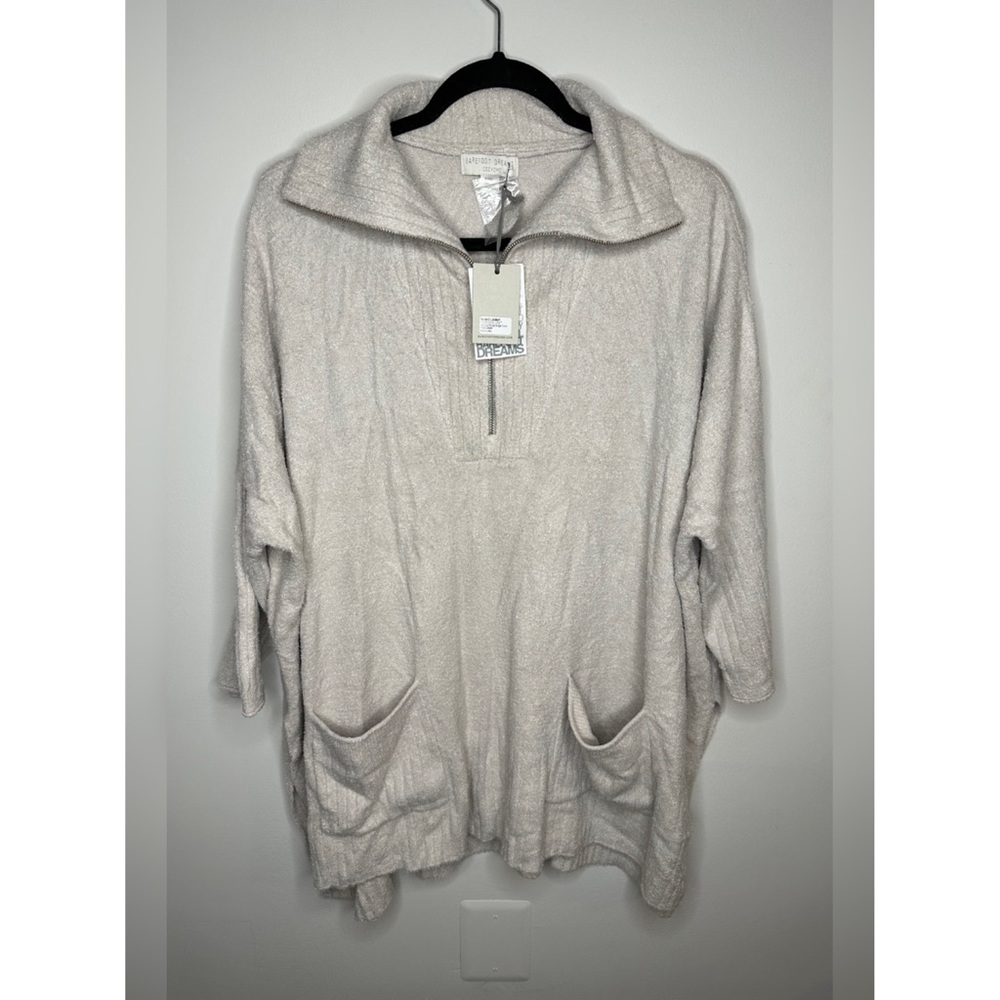 Barefoot Dreams CozyChic Lite High Rib Half Zip Tunic Sweater Fog Sz L/XL NEW